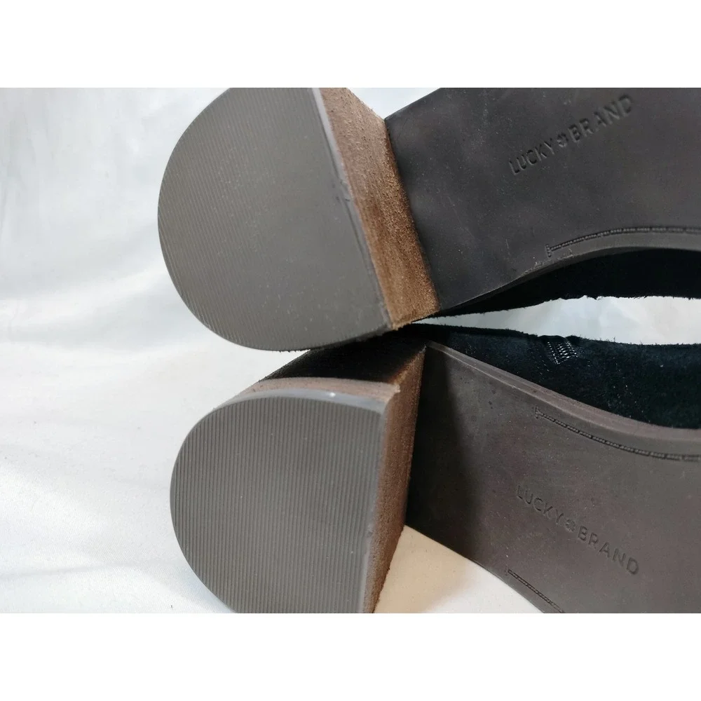 Lucky Brand Pinkton Black Suede Ankle Boots w/Block Heel & Side Zip‎